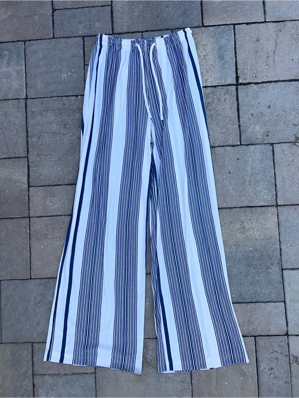 H&M Navy and White Vertical Stripe Wide-Leg Beach Resort Pants
